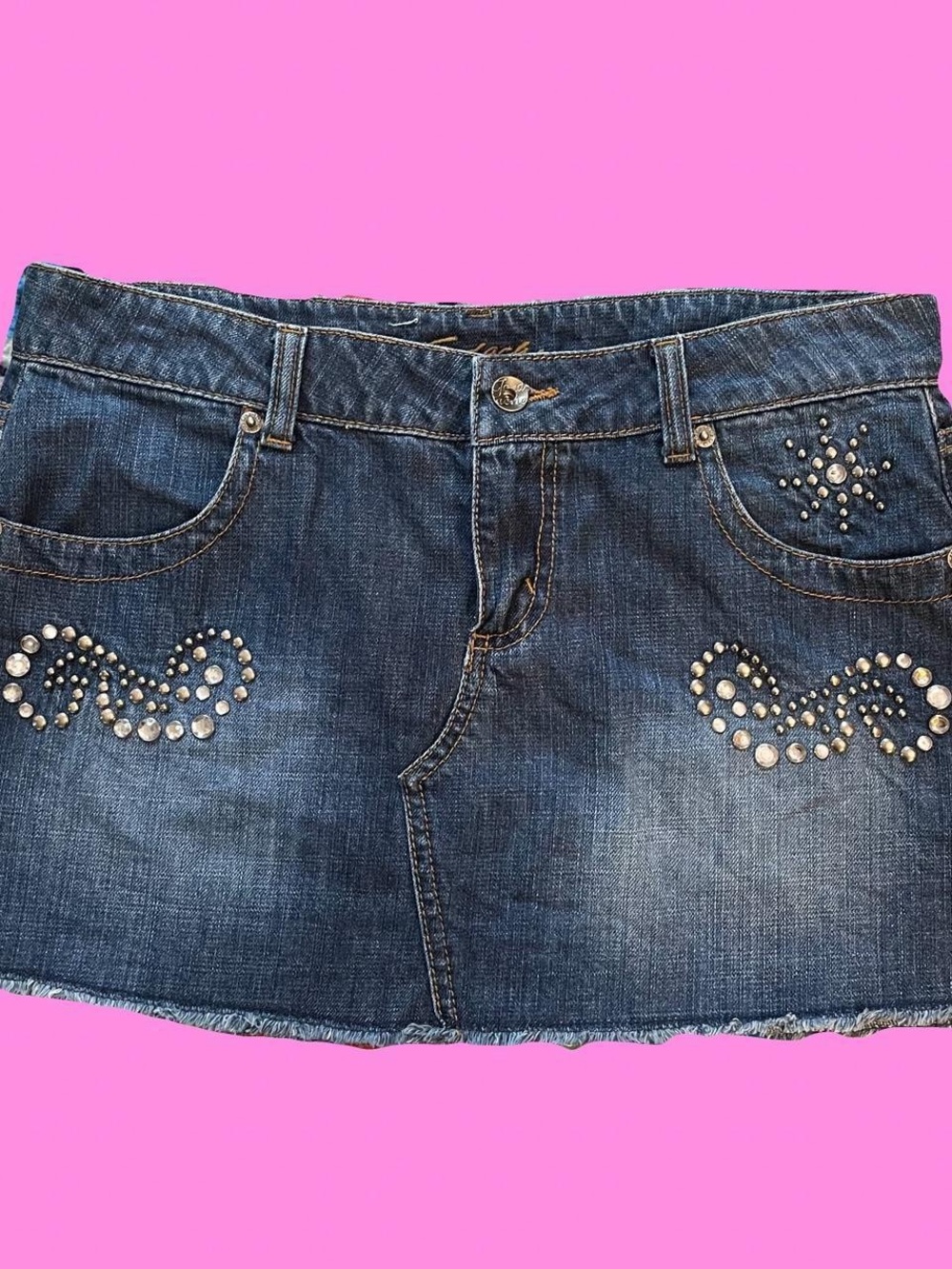 Jordache Dark Blue Denim Mini Skirt with Silver Stud Accents